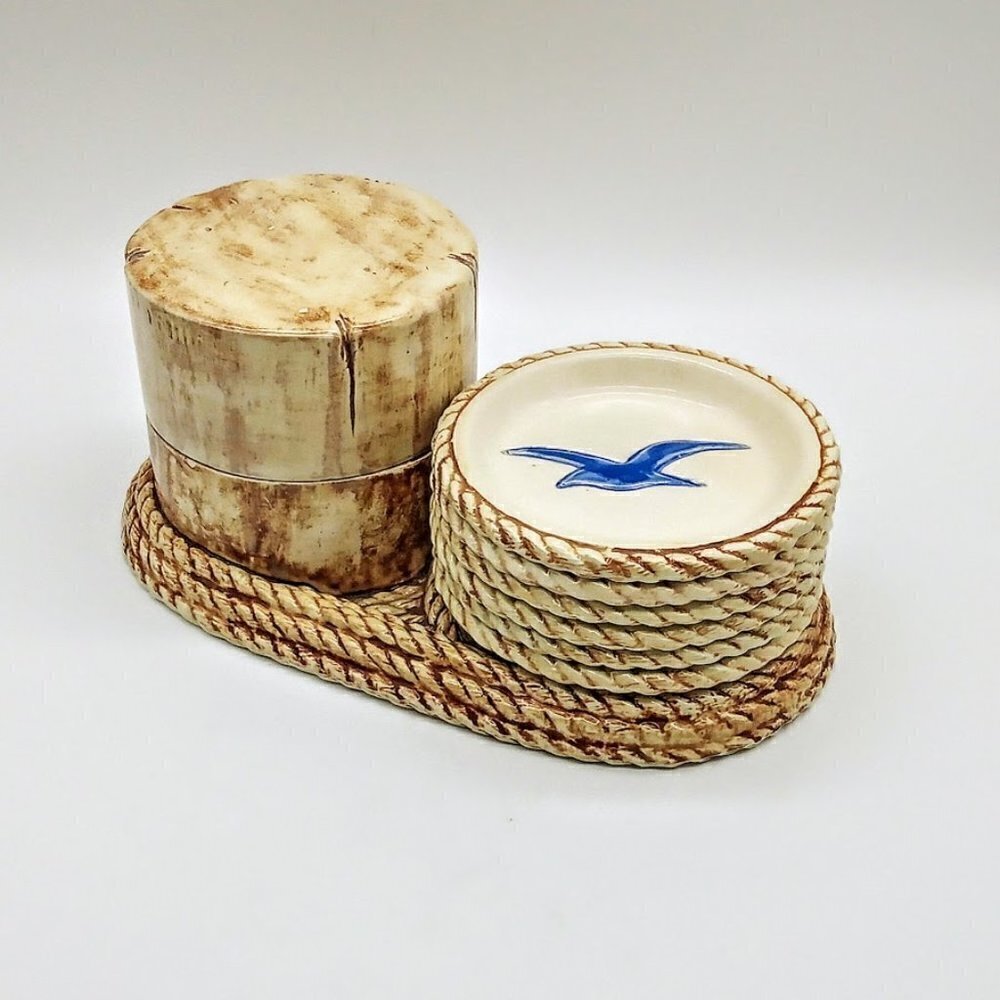 Vintage Duncan Enterprises 1981 Ceramic Seagull Coasters Serving Set